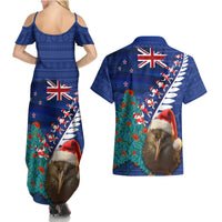 New Zealand Christmas Couples Matching Summer Maxi Dress and Hawaiian Shirt Kiwi Bird Santa and Silver Fern Funny Haka Dance LT03 - Polynesian Pride