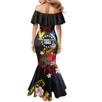 Cook Islands Independence Day Family Matching Mermaid Dress and Hawaiian Shirt Maroro and Kakaia with Hibiscus Flower Polynesian Pattern