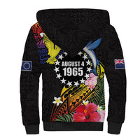 Cook Islands Independence Day Sherpa Hoodie Maroro and Kakaia with Hibiscus Flower Polynesian Pattern