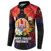 French Polynesia Bastille Day Button Sweatshirt Tiare Flower and National Seal Polynesian Pattern