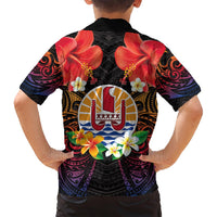 French Polynesia Bastille Day Family Matching Off Shoulder Short Dress and Hawaiian Shirt Tiare Flower and National Seal Polynesian Pattern