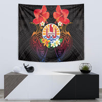 French Polynesia Bastille Day Tapestry Tiare Flower and National Seal Polynesian Pattern