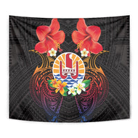French Polynesia Bastille Day Tapestry Tiare Flower and National Seal Polynesian Pattern
