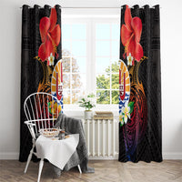 French Polynesia Bastille Day Window Curtain Tiare Flower and National Seal Polynesian Pattern