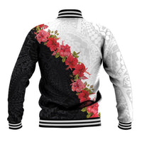 Hawaii Red Hibiscus Flowers Baseball Jacket Polynesian Pattern With Half Black White Version
