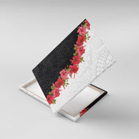 Hawaii Red Hibiscus Flowers Canvas Wall Art Polynesian Pattern With Half Black White Version