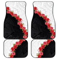 Hawaii Red Hibiscus Flowers Car Mats Polynesian Pattern With Half Black White Version