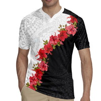 Hawaii Red Hibiscus Flowers Rugby Jersey Polynesian Pattern With Half Black White Version