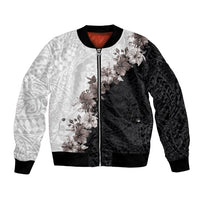Hawaii Grayscale Hibiscus Flowers Bomber Jacket Polynesian Pattern With Half Black White Version
