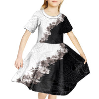 Hawaii Grayscale Hibiscus Flowers Kid Short Sleeve Dress Polynesian Pattern With Half Black White Version