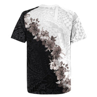 Hawaii Grayscale Hibiscus Flowers Rugby Jersey Polynesian Pattern With Half Black White Version