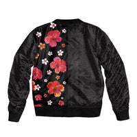 Hawaii Hibiscus and Plumeria Flowers Bomber Jacket Tapa Tribal Pattern Half Style Colorful Mode