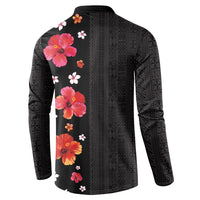 Hawaii Hibiscus and Plumeria Flowers Button Sweatshirt Tapa Tribal Pattern Half Style Colorful Mode