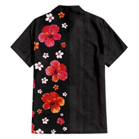 Hawaii Hibiscus and Plumeria Flowers Family Matching Off The Shoulder Long Sleeve Dress and Hawaiian Shirt Tapa Tribal Pattern Half Style Colorful Mode