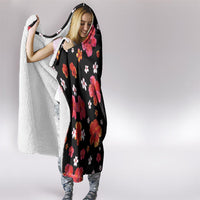Hawaii Hibiscus and Plumeria Flowers Hooded Blanket Tapa Tribal Pattern Half Style Colorful Mode LT03 - Polynesian Pride