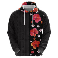 Hawaii Hibiscus and Plumeria Flowers Hoodie Tapa Tribal Pattern Half Style Colorful Mode