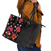 Hawaii Hibiscus and Plumeria Flowers Leather Tote Bag Tapa Tribal Pattern Half Style Colorful Mode