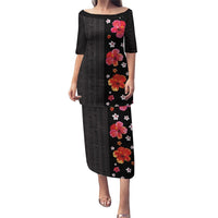 Hawaii Hibiscus and Plumeria Flowers Puletasi Tapa Tribal Pattern Half Style Colorful Mode