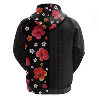 Hawaii Hibiscus and Plumeria Flowers Zip Hoodie Tapa Tribal Pattern Half Style Colorful Mode