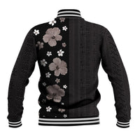 Hawaii Hibiscus and Plumeria Flowers Baseball Jacket Tapa Tribal Pattern Half Style Grayscale Mode LT03 - Polynesian Pride