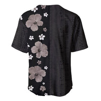 Hawaii Hibiscus and Plumeria Flowers Baseball Jersey Tapa Tribal Pattern Half Style Grayscale Mode