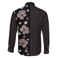 Hawaii Hibiscus and Plumeria Flowers Family Matching Tank Maxi Dress and Hawaiian Shirt Tapa Tribal Pattern Half Style Grayscale Mode