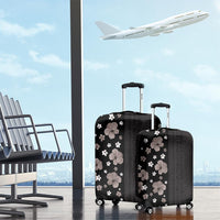 Hawaii Hibiscus and Plumeria Flowers Luggage Cover Tapa Tribal Pattern Half Style Grayscale Mode