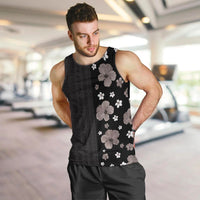 Hawaii Hibiscus and Plumeria Flowers Men Tank Top Tapa Tribal Pattern Half Style Grayscale Mode