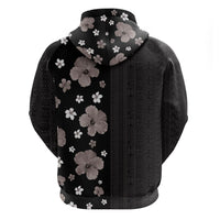 Hawaii Hibiscus and Plumeria Flowers Zip Hoodie Tapa Tribal Pattern Half Style Grayscale Mode