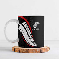 New Zealand Rugby Custom Ceramic Mug Sporty Silver Fern Shape with Maori Tattoos LT03 Black - Polynesian Pride