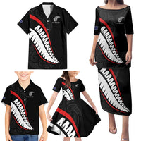 New Zealand Rugby Custom Family Matching Puletasi and Hawaiian Shirt Sporty Silver Fern Shape with Maori Tattoos - Polynesian Pride