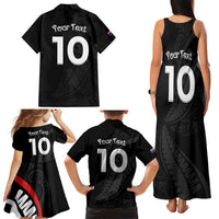 New Zealand Rugby Custom Family Matching Tank Maxi Dress and Hawaiian Shirt Sporty Silver Fern Shape with Maori Tattoos - Polynesian Pride