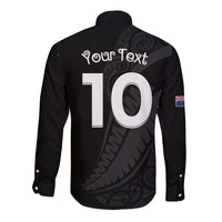 New Zealand Rugby Custom Long Sleeve Button Shirt Sporty Silver Fern Shape with Maori Tattoos - Polynesian Pride