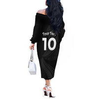 New Zealand Rugby Custom Off The Shoulder Long Sleeve Dress Sporty Silver Fern Shape with Maori Tattoos - Polynesian Pride