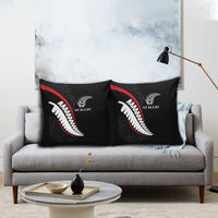 New Zealand Rugby Pillow Cover Sporty Silver Fern Shape with Maori Tattoos - Polynesian Pride