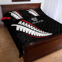 New Zealand Rugby Quilt Bed Set Sporty Silver Fern Shape with Maori Tattoos - Polynesian Pride