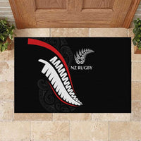 New Zealand Rugby Rubber Doormat Sporty Silver Fern Shape with Maori Tattoos - Polynesian Pride