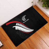 New Zealand Rugby Rubber Doormat Sporty Silver Fern Shape with Maori Tattoos - Polynesian Pride