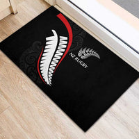 New Zealand Rugby Rubber Doormat Sporty Silver Fern Shape with Maori Tattoos - Polynesian Pride