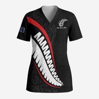 New Zealand Rugby Custom Scrub Top Sporty Silver Fern Shape with Maori Tattoos - Polynesian Pride