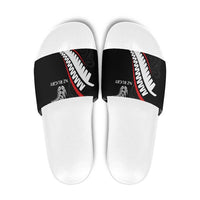 New Zealand Rugby Slide Sandals Sporty Silver Fern Shape with Maori Tattoos - Polynesian Pride