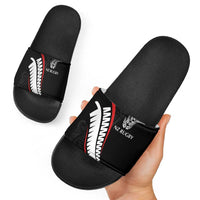 New Zealand Rugby Slide Sandals Sporty Silver Fern Shape with Maori Tattoos - Polynesian Pride