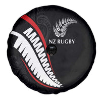 New Zealand Rugby Spare Tire Cover Sporty Silver Fern Shape with Maori Tattoos - Polynesian Pride