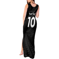 New Zealand Rugby Custom Tank Maxi Dress Sporty Silver Fern Shape with Maori Tattoos - Polynesian Pride
