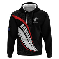 New Zealand Rugby Custom Zip Hoodie Sporty Silver Fern Shape with Maori Tattoos - Polynesian Pride