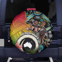 Vanuatu and Australia Together Spare Tire Cover Kangaroo with Pig Tusk Indigenous Pattern LT03 - Polynesian Pride
