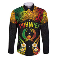 Personalised Pohnpei Independence Day Family Matching Off Shoulder Short Dress and Hawaiian Shirt Polynesian Tattoo and Plumeria Reggae Color