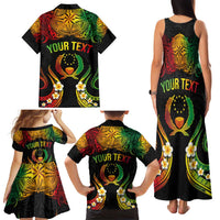 Personalised Pohnpei Independence Day Family Matching Tank Maxi Dress and Hawaiian Shirt Polynesian Tattoo and Plumeria Reggae Color