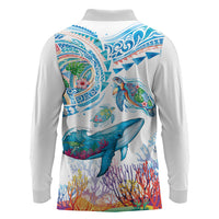 Hawaiian Turtles and Whales Long Sleeve Polo Shirt Polynesian Tropical Tattoo Ocean Style LT03 - Polynesian Pride