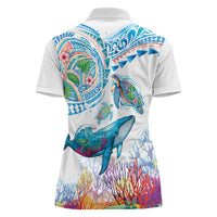 Hawaiian Turtles and Whales Women Polo Shirt Polynesian Tropical Tattoo Ocean Style LT03 - Polynesian Pride